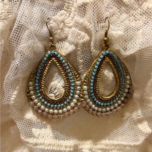 Elegant Gold and Turquoise Teardrop Earrings